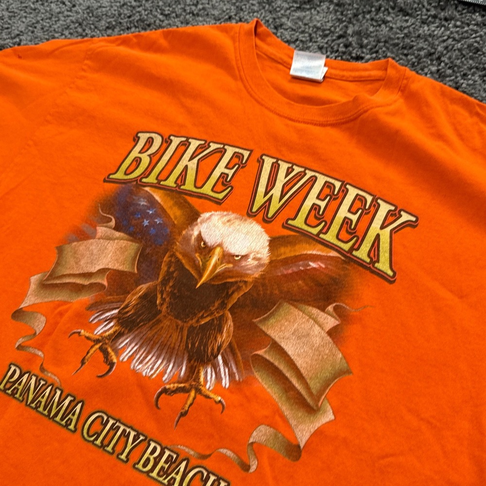 Vintage Gildan Bike Week T-Shirt Mens Orange Excellent Eagle Graphic Large